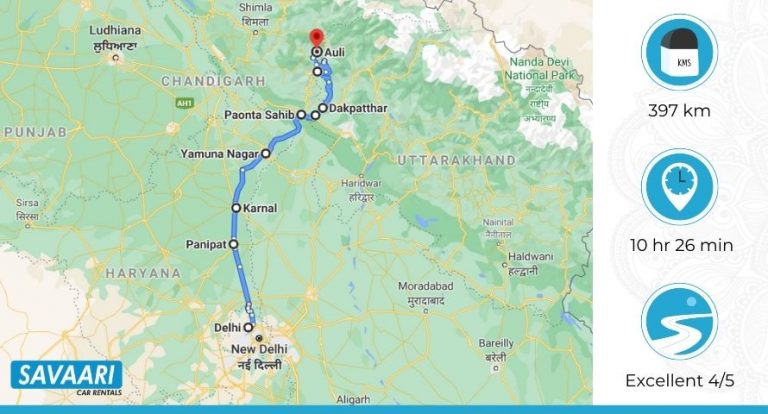 delhi to auli trip plan