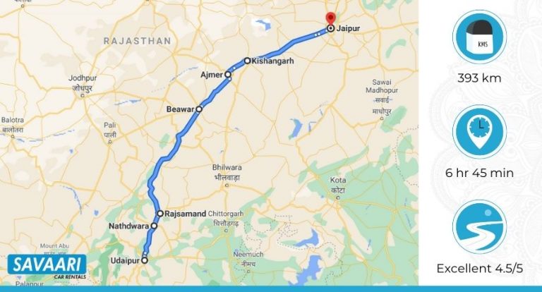 Udaipur Jaipur Route1 768x414 