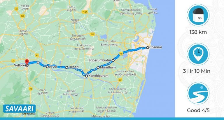 Chennai To Vellore By Road Distance Time And Useful Travel Information   Chennai Vellore Route1 768x414 