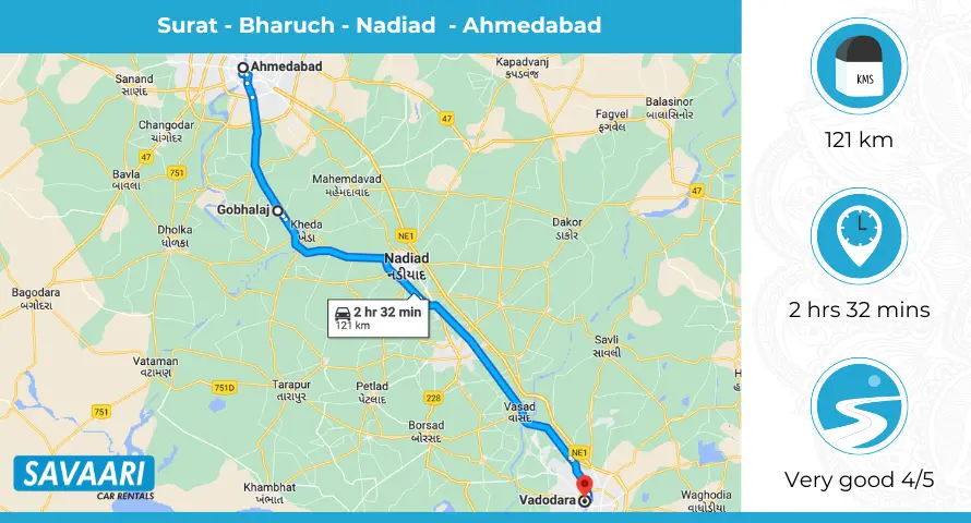 Ahmedabad to Vadodara via NH64