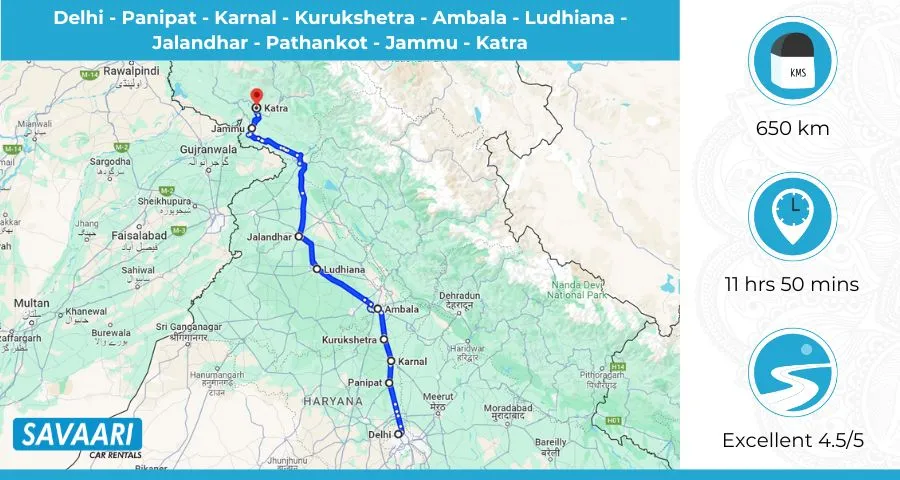 Delhi to Katra Route 1