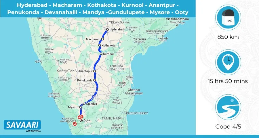 Hyderabad to Ooty Route 1