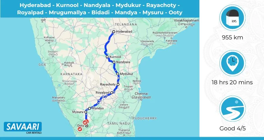 Hyderabad to Ooty Route 2