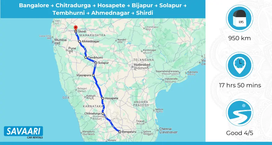 Bangalore to Shirdi Route 1