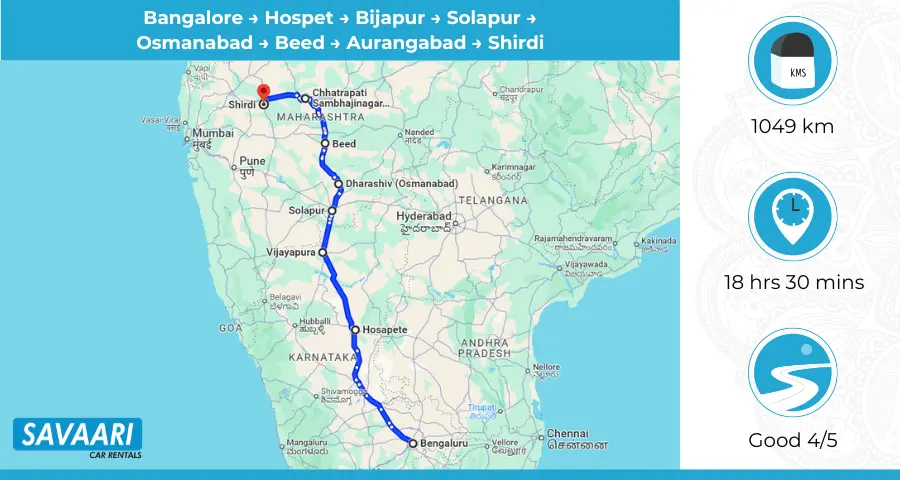 Bangalore to Shirdi Route 2